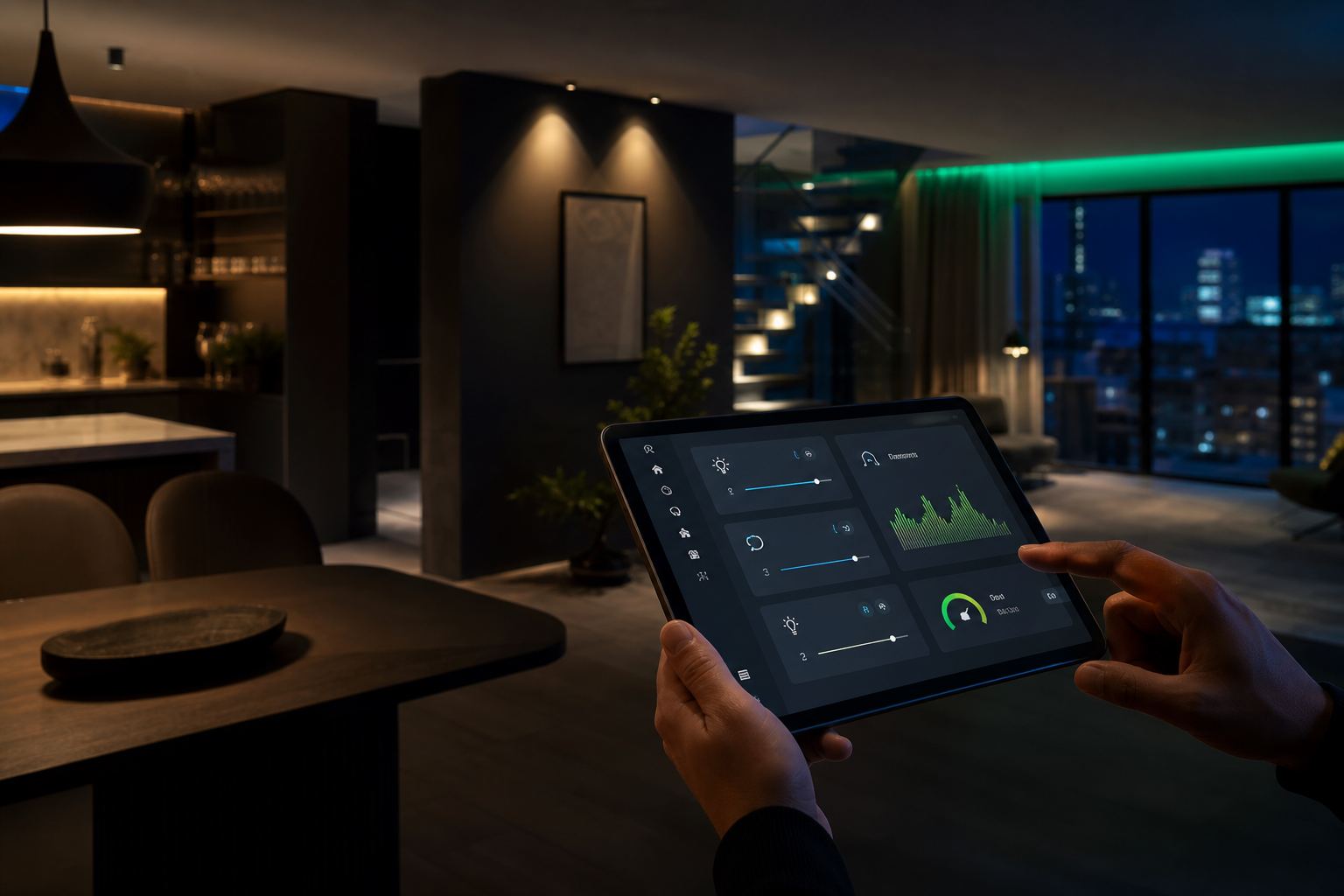 Smart home interior with automated lighting